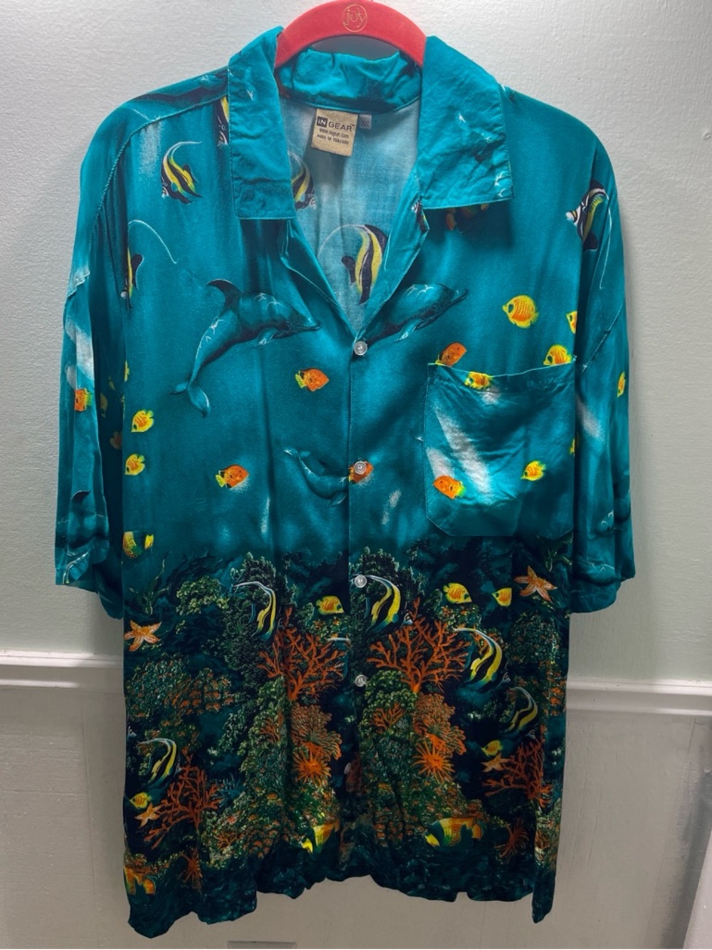 Ingear Teal Ocean-Print Short-Sleeve Shirt Jacket